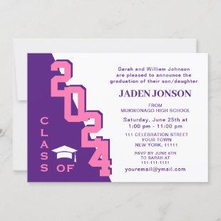 Modern Class of 2024 Pink Purple Graduation Party Invitation