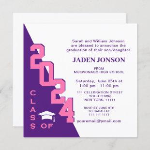 Modern Class of 2024 Pink Purple Graduation Party Invitation
