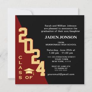 Modern Class of 2024 Red Black Graduation Party Invitation