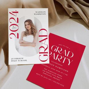Modern Class of 2024 Red Photo Graduation Party Invitation