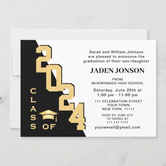 Modern Class of 2024 White Black Graduation Party Invitation