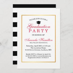 Modern Classic faux gold Frame Graduation Invitation
