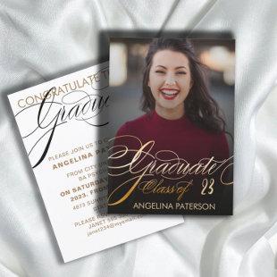 Modern Classic Faux Gold Lettering Graduate Party  Invitation