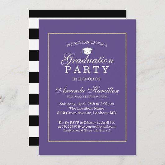 Modern Classic Ultra violet gold Frame Graduation Invitation