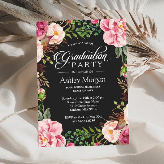 Modern Classy Typography Floral Graduation Party Invitation
