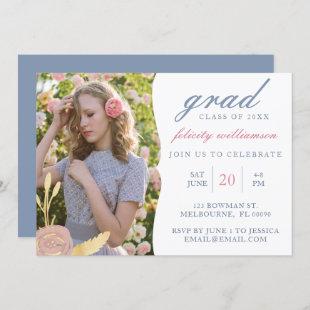 Modern Clean Floral Photo Graduation Invitation