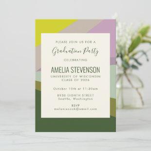Modern Color Block Purple Green Graduation Party Invitation