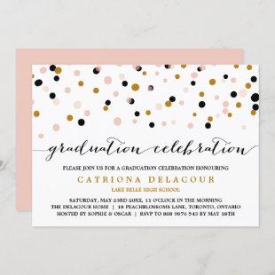 Modern Confetti Dots | Blush and Gold Graduation Invitation
