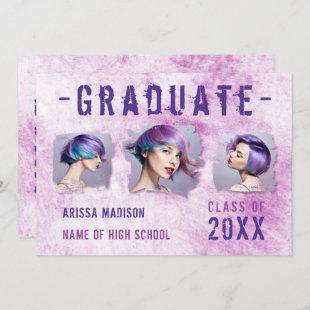 Modern Cool 4 Photo Double Sided Pink Purple Grad Announcement