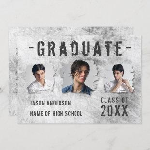 Modern Cool Grunge 4 Photo Double Sided Graduate Announcement