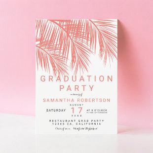 Modern coral palm tree elegant graduation party invitation
