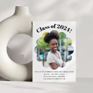 Modern Cute Black White Graduation Party Photo Invitation