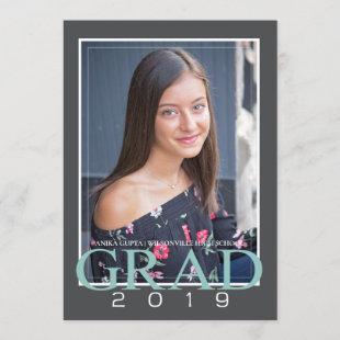 Modern Dark Gray and Teal Photo Graduation Party Invitation