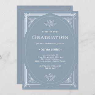 Modern Deco | Dusty Blue and White Graduation Invitation