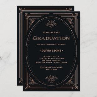 Modern Deco | Faux Rose Gold and Black Graduation Invitation