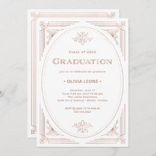 Modern Deco | Faux Rose Gold and White Graduation Invitation