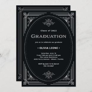 Modern Deco | Onyx Black and White Graduation  Invitation