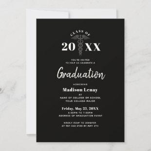 Modern Doctor Graduation Black And White Medical Invitation
