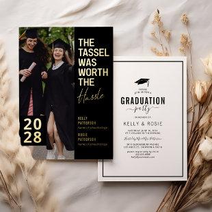Modern Double Graduation Photo Party Gold Foil Invitation