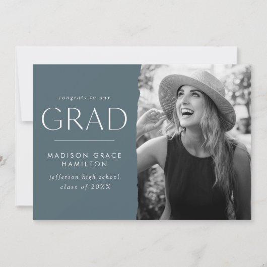 Modern Edge Blue Gray Photo Graduation Announcement