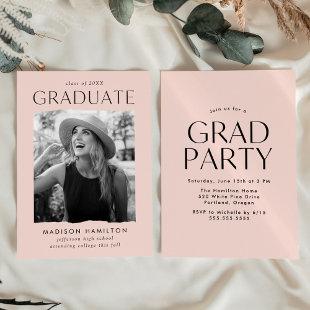 Modern Edge Blush Pink Photo Graduation Party Invitation