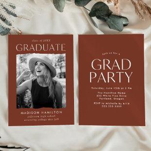 Modern Edge Brown Photo Graduation Party Invitation