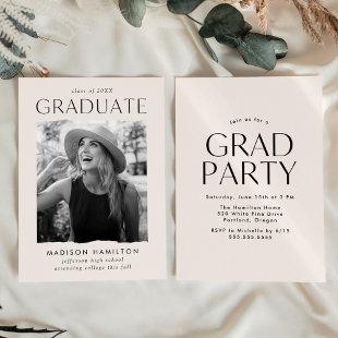 Modern Edge Cream Photo Graduation Party Invitation