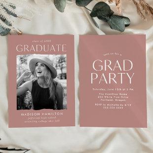 Modern Edge Dusty Rose Photo Graduation Party Invitation