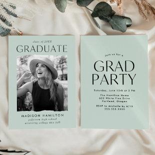 Modern Edge Mint Photo Graduation Party Invitation