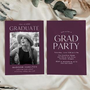 Modern Edge Purple Photo Graduation Party Invitation