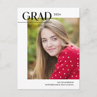 Modern Editorial 2024 Grad 1-Photo Graduation Postcard