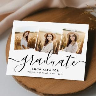 Modern Elegant 4 Photo Collage Script Graduation Announcement