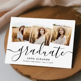 Modern Elegant 4 Photo Collage Script Graduation Invitation