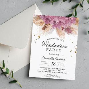 Modern Elegant Beauty Pink Orchid & Pampas & Gold  Invitation