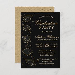 Modern Elegant Black and Gold Graduation Party Invitation