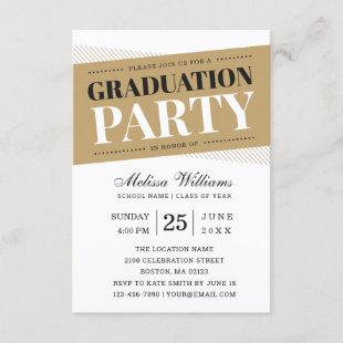 Modern Elegant Black White Gold Graduation Party Invitation