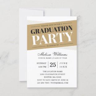 Modern Elegant Black White Gold Graduation Party Invitation
