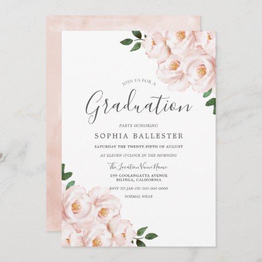 Modern Elegant Blush Flowers Graduation Party Invitation