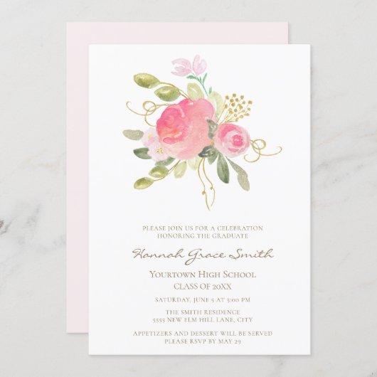 Modern Elegant Blush Pink Gold Floral Graduation Invitation