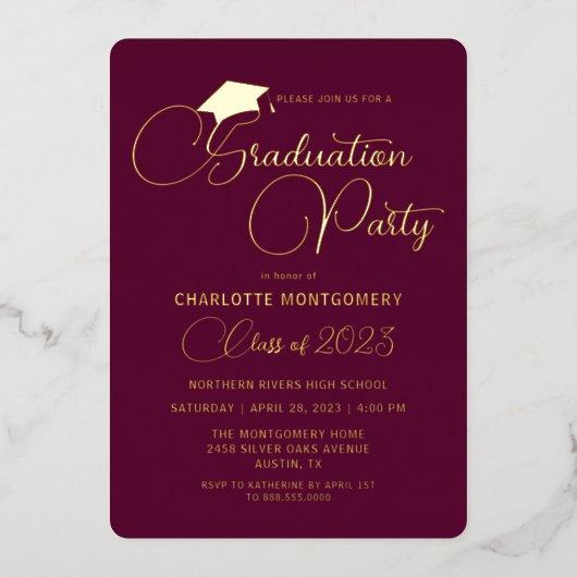 Modern Elegant Burgundy Foil Graduation Invitation