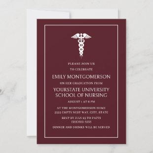 Modern Elegant Burgundy Nursing School Graduate In Invitation