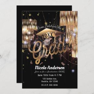 Modern Elegant Golden Glam Grad Party Graduation Invitation