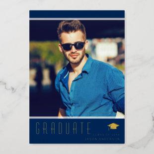 Modern Elegant Graduate Blue Photo Foil Card