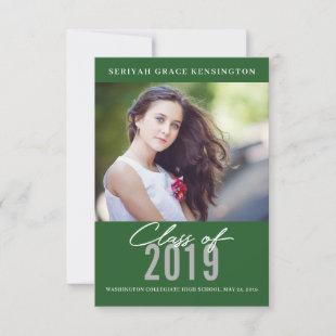 Modern Elegant Graduate | Green Graduation Photo Announcement