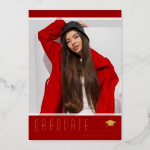 Modern Elegant Graduate Red Photo Foil Card