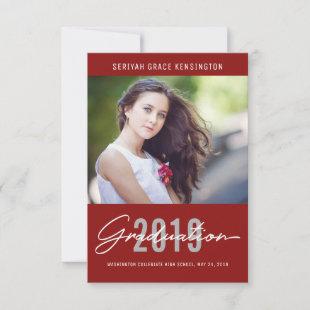 Modern Elegant Graduation Red Class of 2019 Photo Announcement