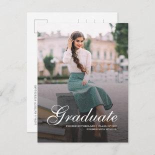 Modern Elegant Hand Lettered Photo Graduation Announcement Postcard
