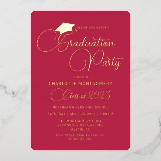 Modern Elegant Magenta Foil Graduation Invitation