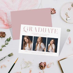 Modern Elegant Minimalist Graduation Three Photo Invitation