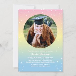 Modern Elegant Pastel Rainbow Graduation Photo Invitation